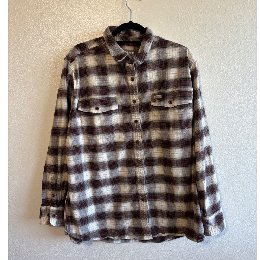 Ariat Rebar Women's Size XXL Brown Red Plaid Button Up Flannel Shirt Western